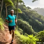 Home 19 자아 한계 확장을 위한 신체적 도전 과제 - A determined adult male athlete running a long-distance trail through lush green forests in Brazil, ...