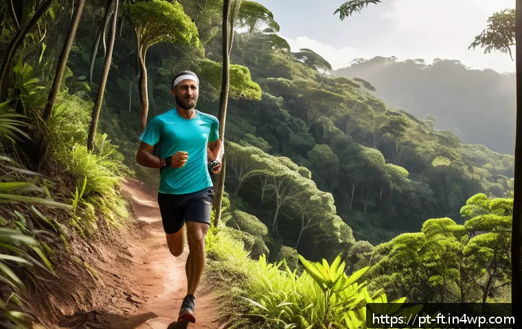 자아 한계 확장을 위한 신체적 도전 과제 - A determined adult male athlete running a long-distance trail through lush green forests in Brazil, ...