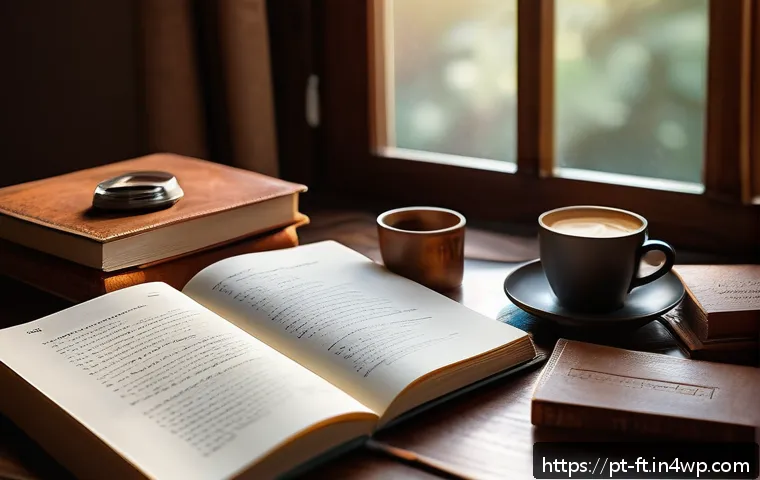 자아 한계 확장을 위한 일지 작성법 - A cozy, sunlit home office with a person journaling in a beautifully crafted leather-bound diary, su...
